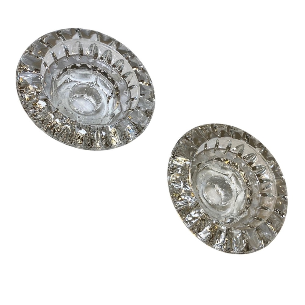 Vintage KIG Indonesia Clear Pressed Glass Reversible‎ Candle Holders Set of 2
